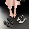 Женские серебристые туфли-лодочки на kitten heel с острым носом и открытой пяткой, весенние, в французском стиле, элегантные, для платьев, туфли - Элегантные для вечеринок и офиса