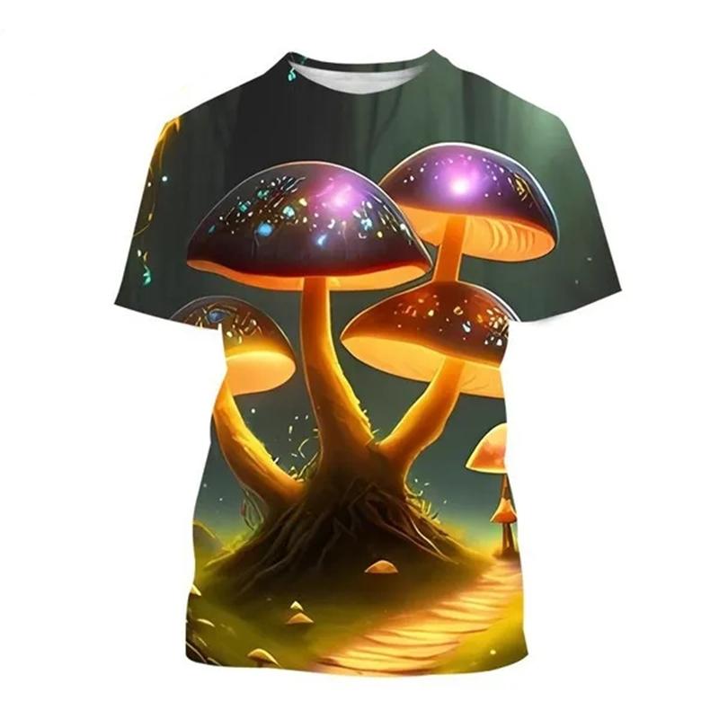 Футболка с 3D-принтом «Летние растения и грибы», мужская и женская, с круглым вырезом, камуфляжная, с коротким рукавом, свободного покроя, Harajuku, детская и мужская одежда
