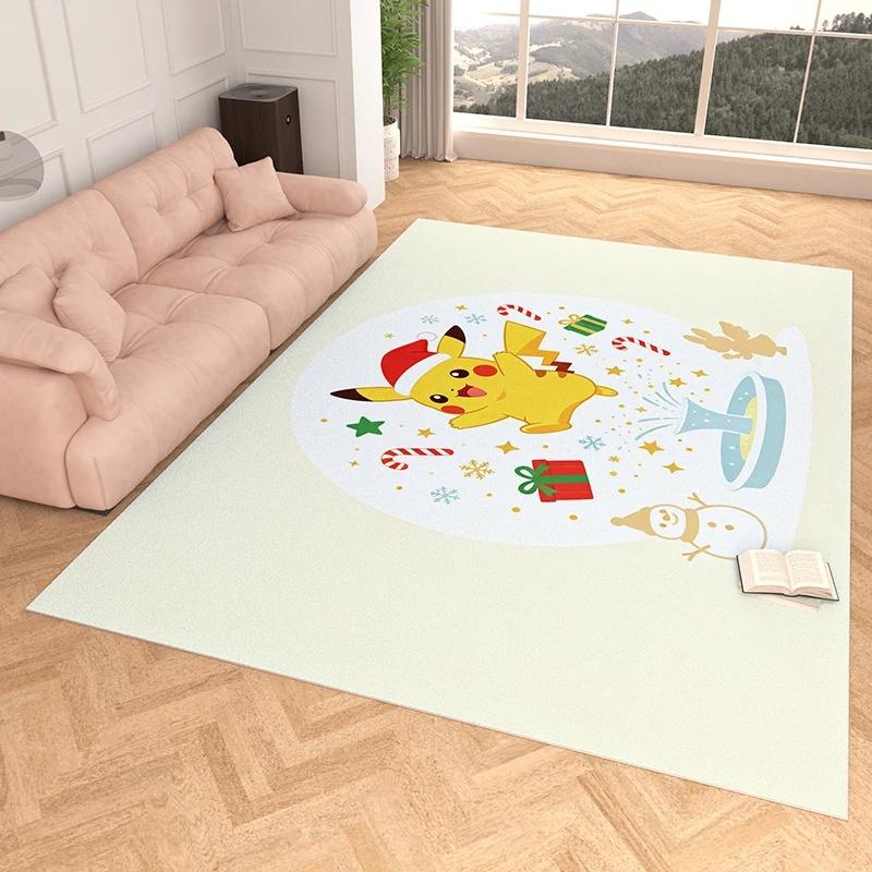 Cute Pikachu With Christmas Tree 3D Print Imitation Cashmere Carpet, Soft Water Absorbent Floor Rug For Teen Bedroom Home Decor