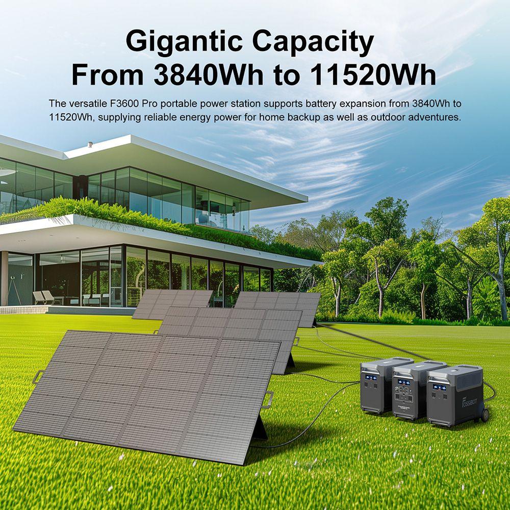 FOSSiBOT Портативная электростанция F3600 Pro, 2 дополнительных аккумуляторных блока с возможностью расширения емкости, литиевая батарея 3840 Вт·ч, высокая выходная мощность переменного тока 3600 Вт