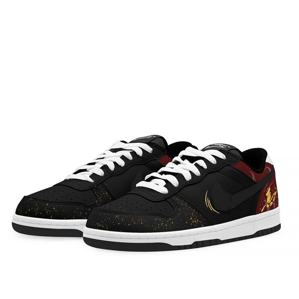 Nike Big Low Lux Cushioning Abrasion Resistant Slip Resistant Low top Skateboard Shoes Unisex Black White Gold 355152-016(Team661-)