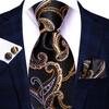 Men's Tie Silk Classic Wedding Necktie and Pocket Square Cufflinks Set Paisley Flower