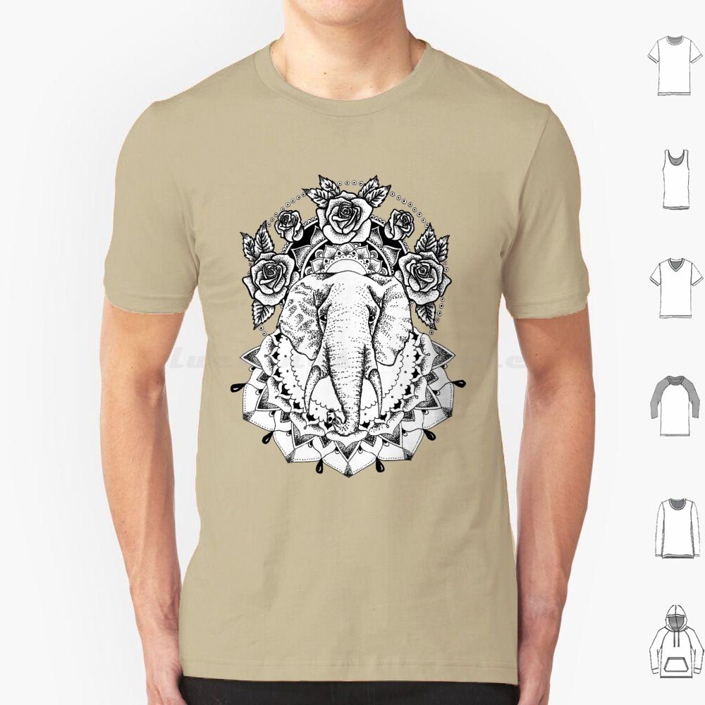 Floral Elephant Mandala T Shirt Men Women Kids Elephant Floral Flowers Roses Mandala Black And White Fine Liner Dot Work