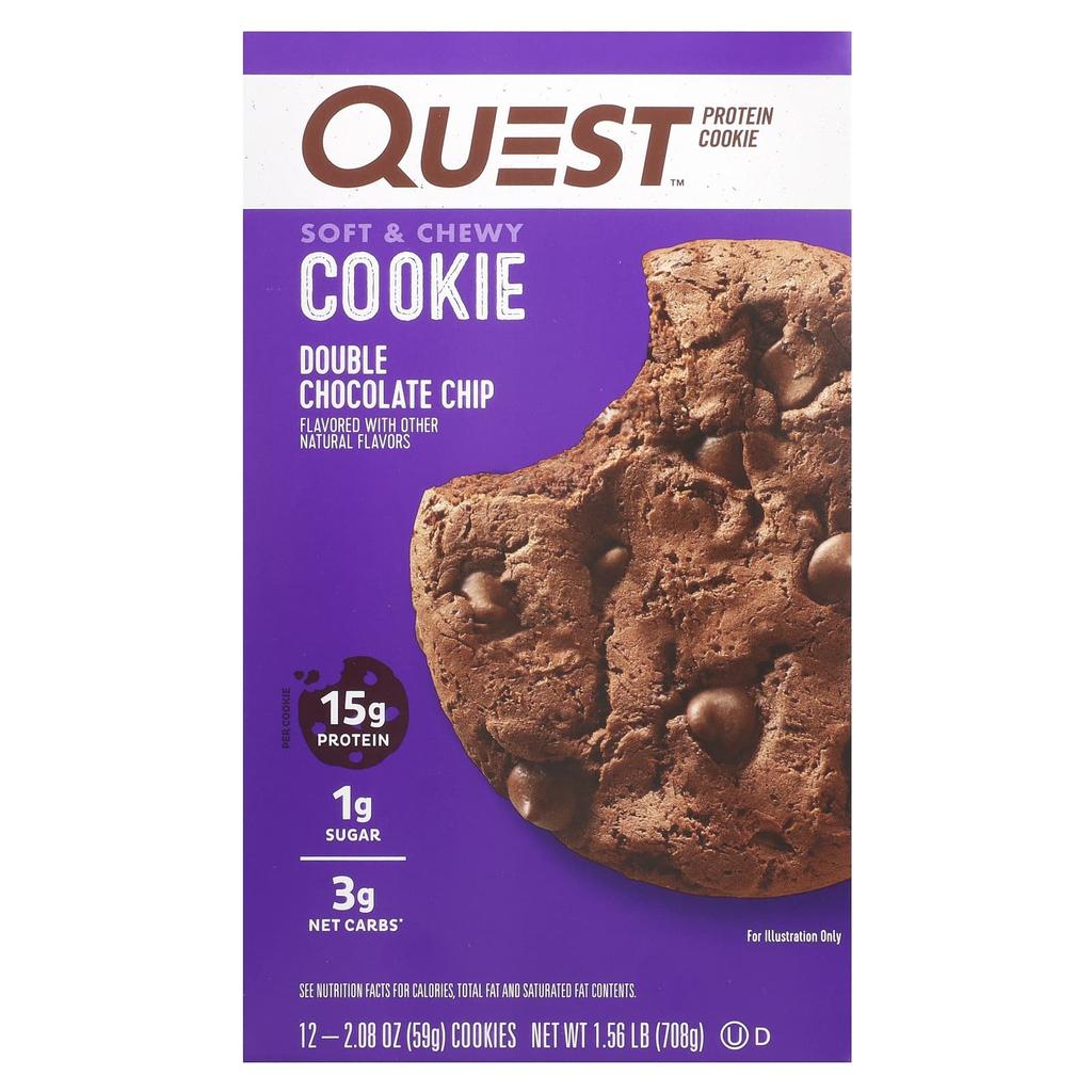 Quest Nutrition Protein Cookie, Double Chocolate Chip, 12 Cookies, 59 G (2.08 Oz) Each