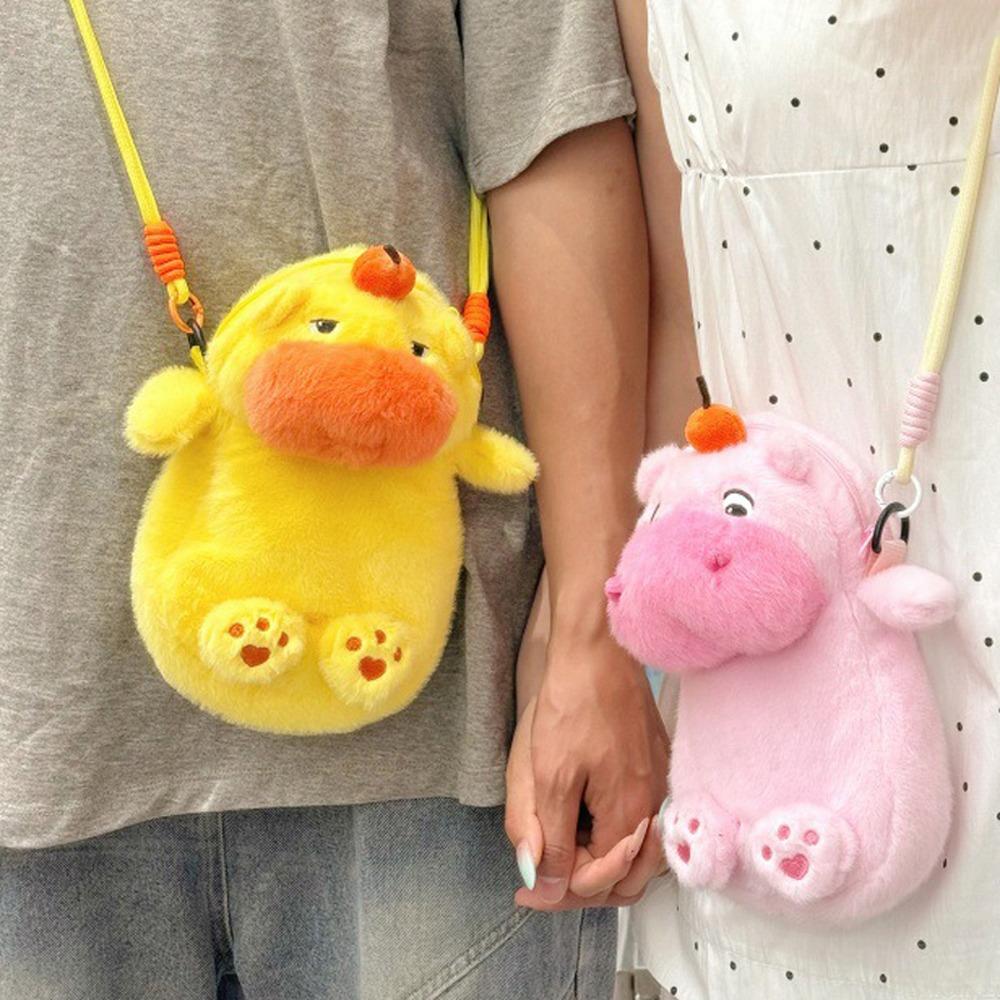 Persimmon Capybara Plush Crossbody Bag Phone Pouch Cartoon Plush Shoulder Bag Stationery