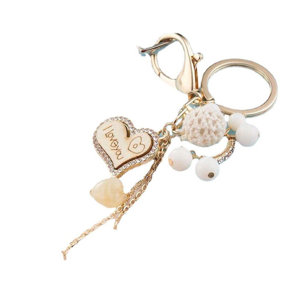 Women's Beads Love Heart Iron Tower Backpack Pendant Keys Holder Keychains Key Ring Bag Pendant