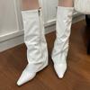 Fashion Pointed Toe Wedges Knee-High Boot Winter Fashion White Pearl Decoration Long Leg Boots For Woman Shoes Women Boots