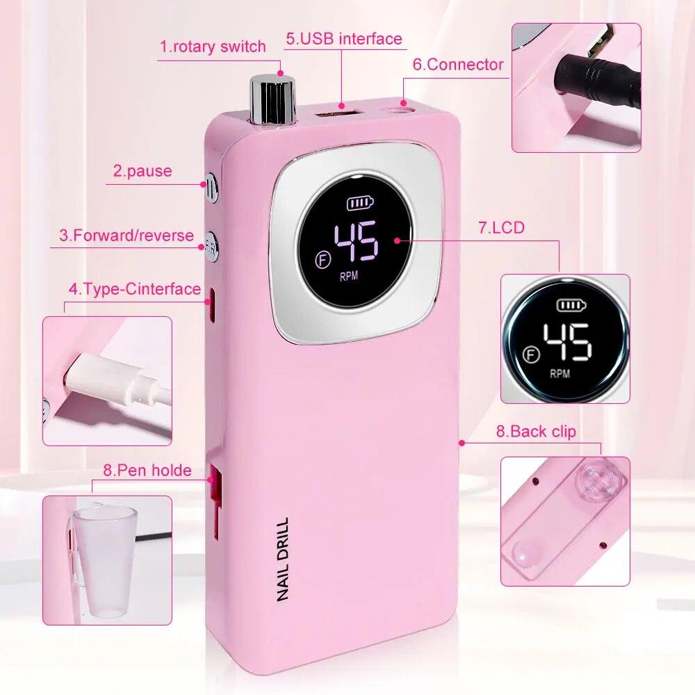 45000 об/мин электрическая дрель для ногтей портативная пилочка для ногтей перезаряжаемая шлифовальная машинка для ногтей гелевая полировка ногтей для домашнего маникюрного салона