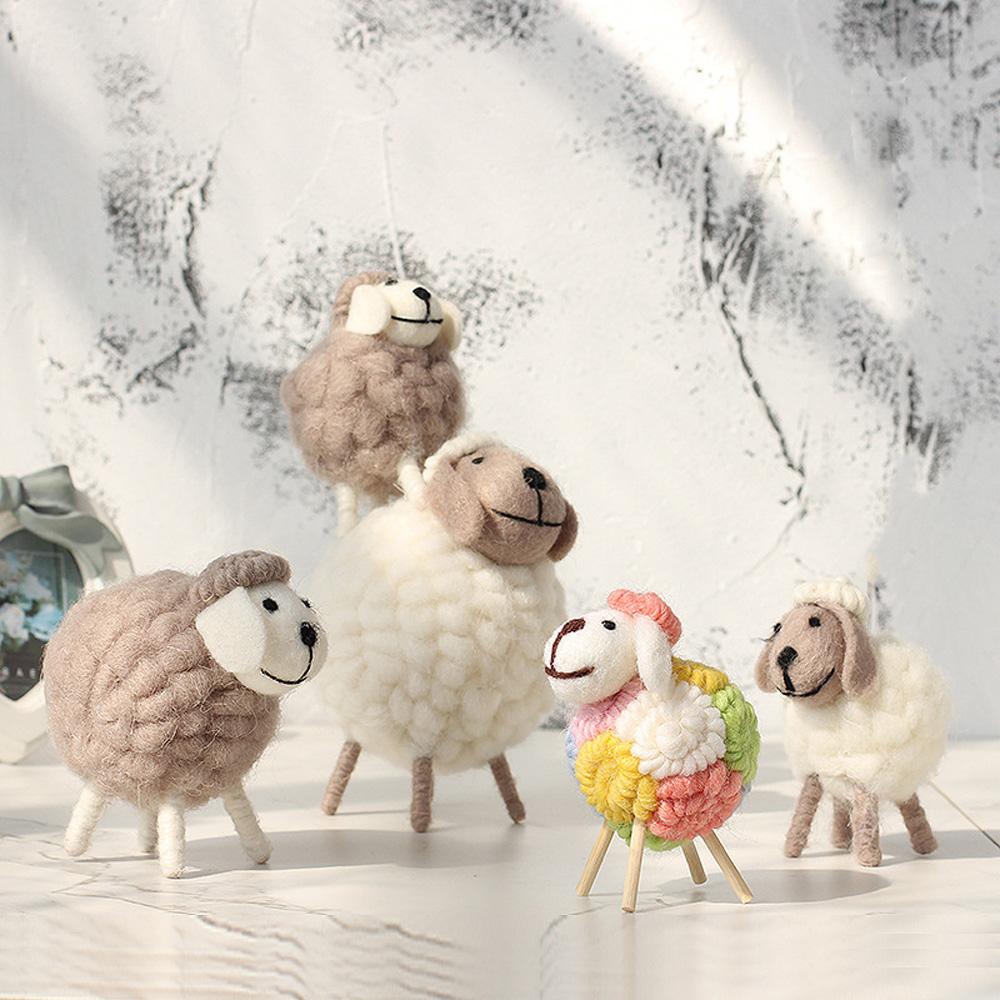 Wool Holiday Christmas Felt Sheep Figurines Party Supplies Statue Miniature Home Decoration
