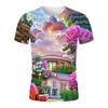 Summer New Rose Castle Colors Beautiful Personality Youth Trend 3D Digital Printing Round Neck Shirt Short Sleeve T-shirt