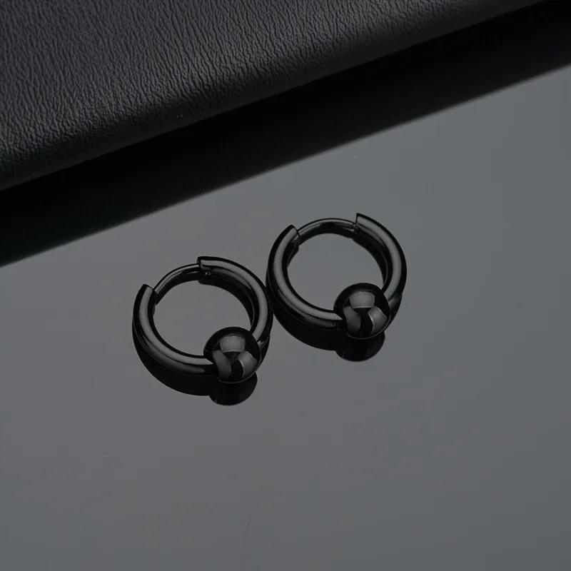 2 шт. Серьги-кольца из нержавеющей стали для мужчин, Маленький круг, Металлический шарик, Гипоаллергенная застежка для ушей, Рок, Хип-хоп, Искусственные украшения, Подарок