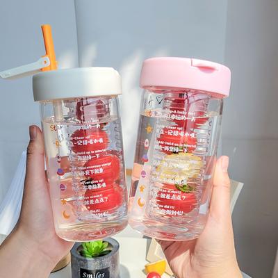 550 мл новые стеклянные бутылки для воды с соломенным фильтром для заварки чая, прозрачные милые цветочные бутылки для разделения воды для девочек, школьные чашки