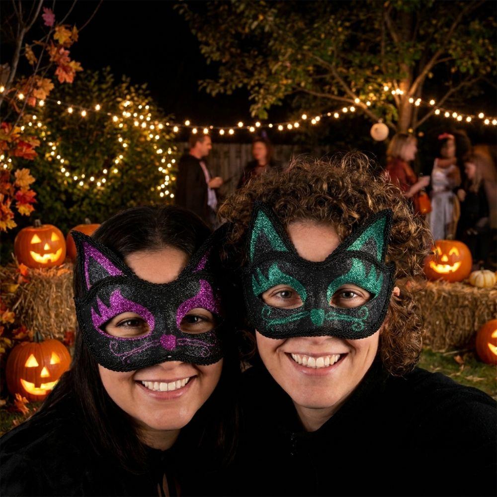 3D Cat Texture Glitter Cat Half Face Mask Vintage Cat Ear Costume Mask Themed Party