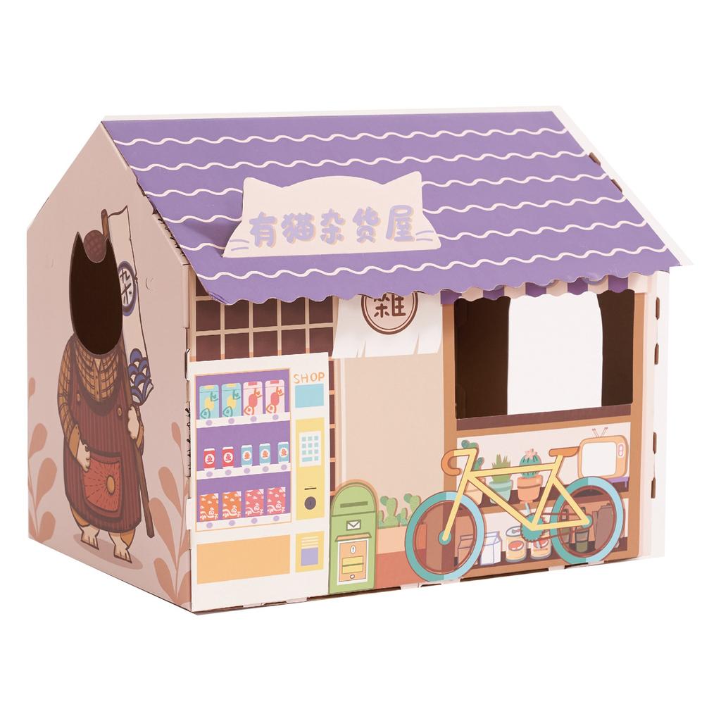 Cardboard Cat House Safe Healthy Wear Resistant Portable Cat Play House with Catnip for Cats