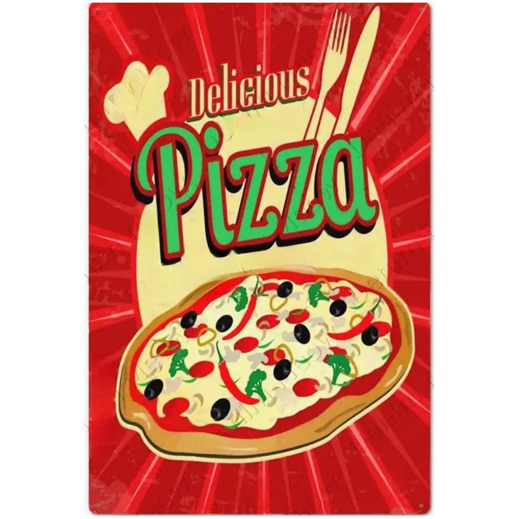 Vintage Pizza Zone Plaque Great Food Metal Sign Pub Bar Home Decoration Best Homemade Poster Italian Pizza Wall Art Plate