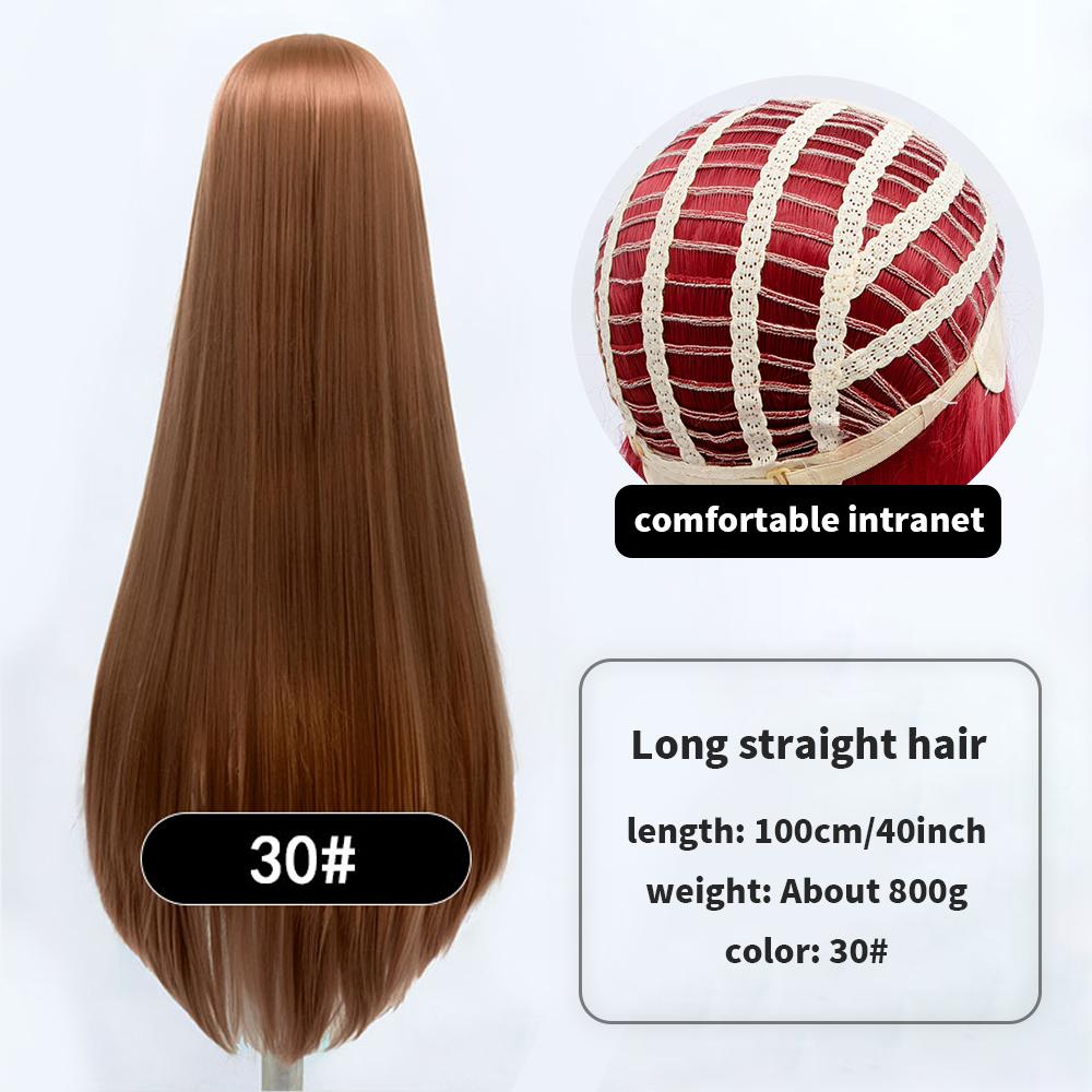 Длинный синтетический парик аниме для косплея 100 см с челкой, светлые, синие, красные, розовые, фиолетовые волосы для вечеринки