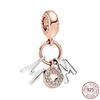 New 925 Sterling Silver Rose Girl Boy Pink Sparkle Spacer Clip Charm Bead Fit Original Fashion Bracelet DIY Jewelry for Women