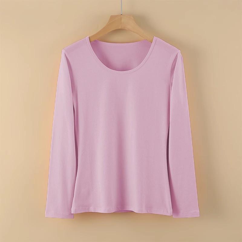 Женский термосвитер из чистого хлопка с длинными рукавами - круглый вырез, теплый топ на осень/зиму