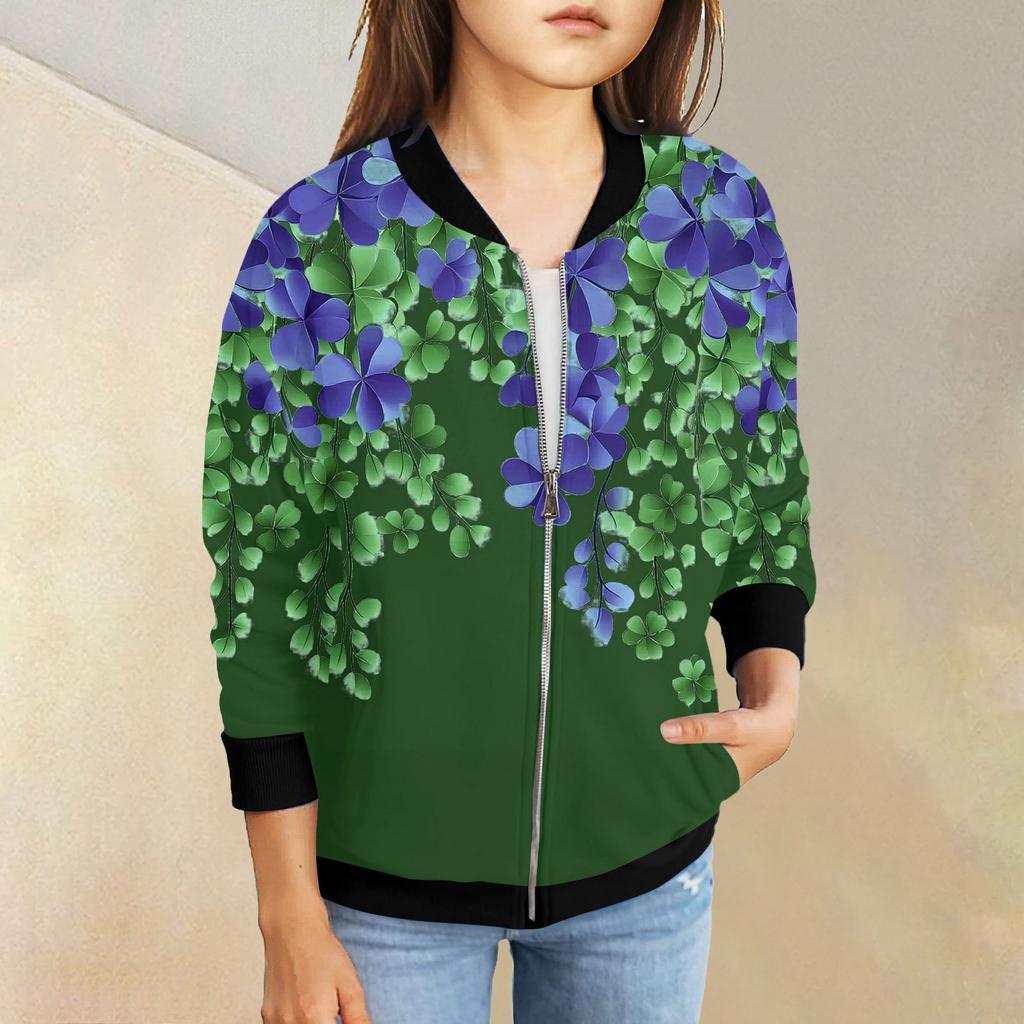 Девочки куртки на молнии детские осенние толстовки с длинным рукавом верхняя одежда с карманами St. День Святого Патрика 5-15 лет