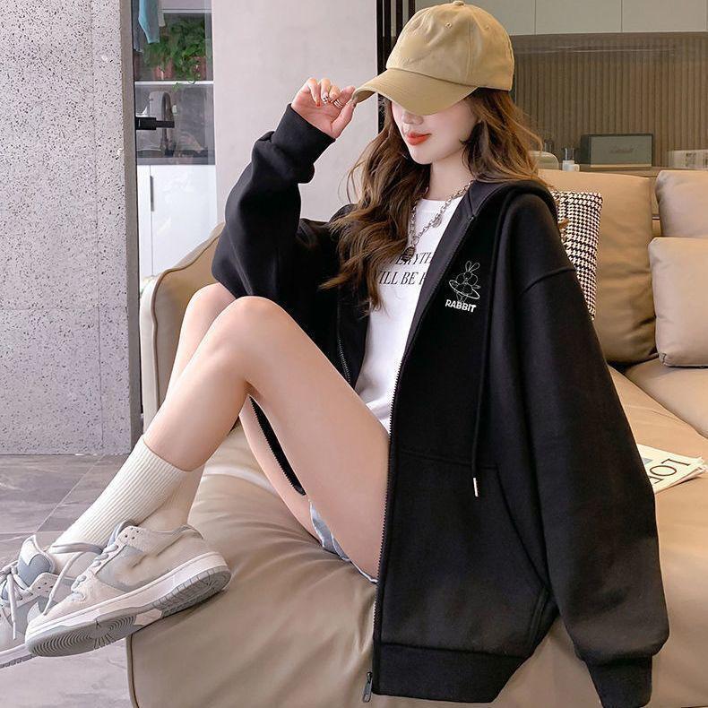 Свитер с капюшоном с вышитым узором для девочек, куртка-кардиган на весну, осень, зиму, ленивый стиль, свободный топ с длинными рукавами