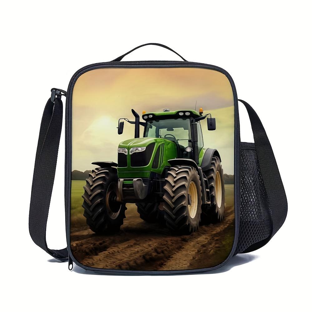 Vibrant Tractor Harvester Print Insulated Lunch Bag - Durable Polyester Rectangular Tote for Work, Travel, Picnic