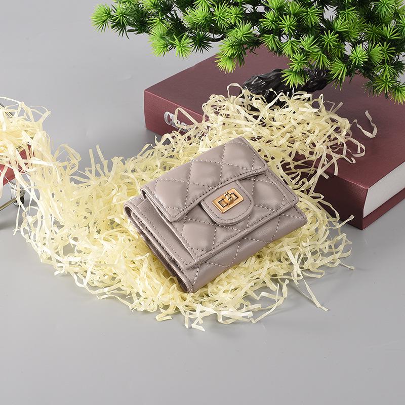 Короткий кошелек из овчины с ромбовидным узором – Элегантный европейский и американский стиль, кошелек с клапаном для монет для женщин