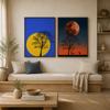 Abstract Wall Art Landscape Tree Sun Moon Silhouette Canvas Painting Modern Style Poster Prints for Living Room Wall Decor
