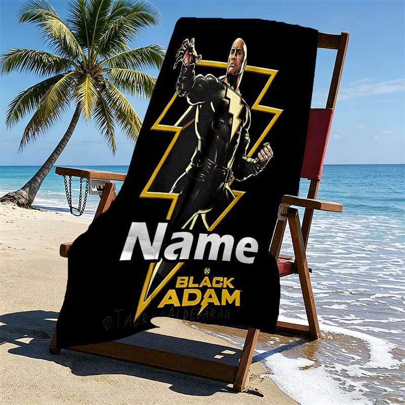 Custom Name Personalized Black Adam Print Beach Towel, for Trip Camping Beach Party Home Decor, Birthday Gift for Family & Friends