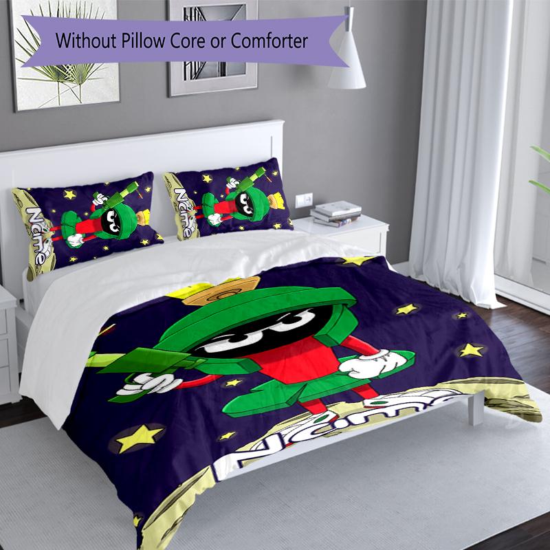 3pcs Custom Name Marvin the Martian Set,Includes 1 Duvet Cover and 2 Pillowcases,All-season Bedroom Decor