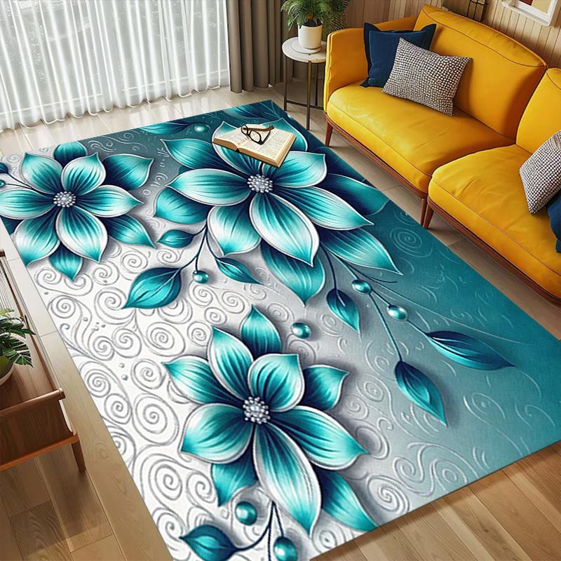Blue Flowers Living Room Nonslip Area Rug Soft Carpet For Bedroom Game Playroom Sofa Office Home Decor Doormat Christmas Gift C9302843