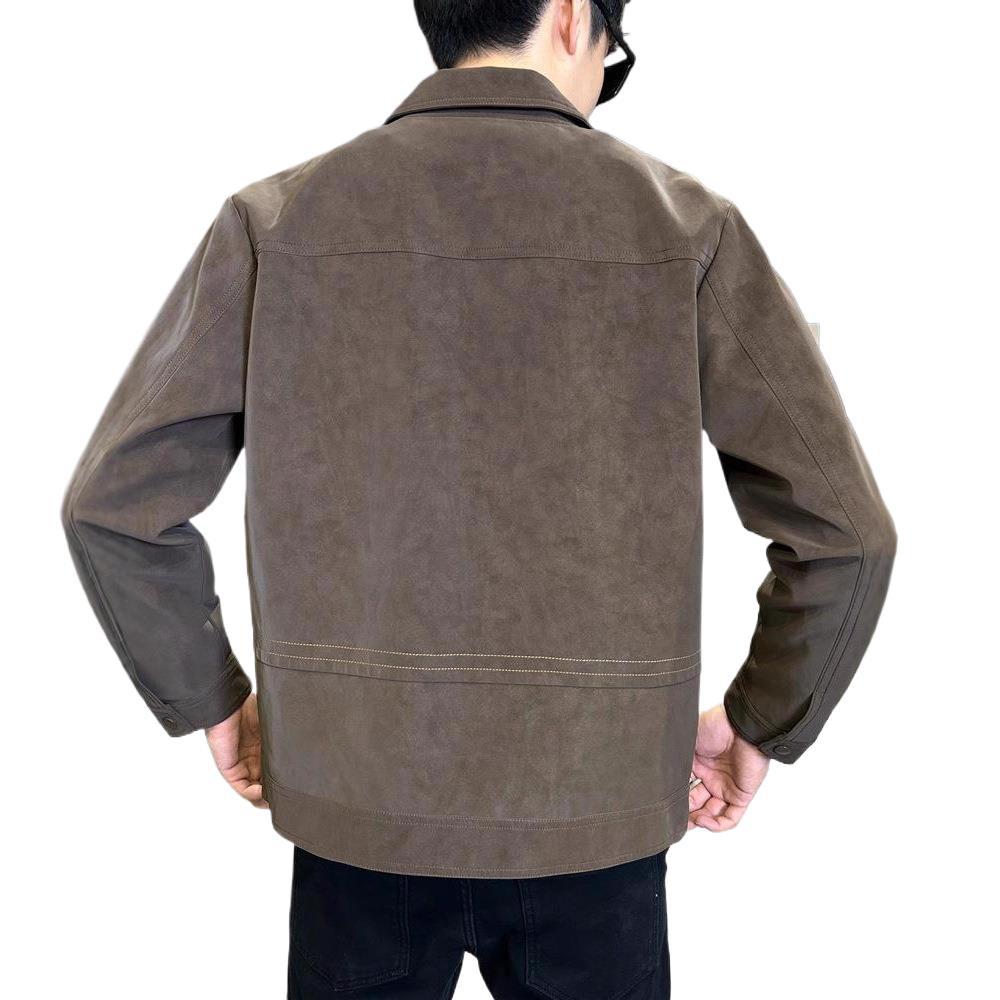 Замшевая осенняя куртка для мужской весны и осени, новая модная облегающая одежда, кожаная куртка с лацканами для мужчин