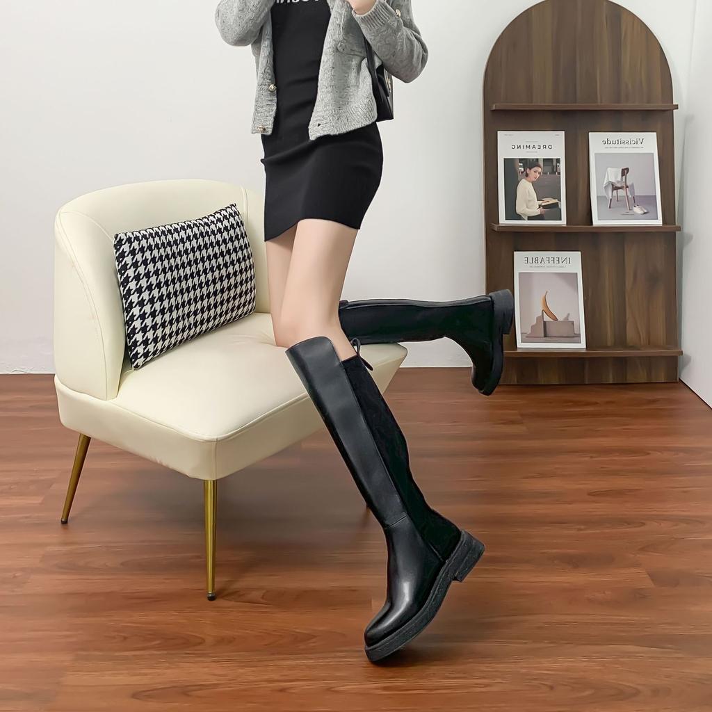 2025 Winter New Long Knight Boots Women's Wear Advanced Sense Small Thick Sole Heightening Women's Boots High Leather Boots