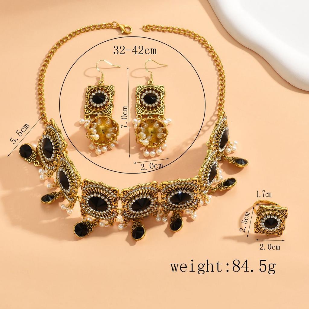 Женщины Винтаж Ожерелье Невесты Серьги Кольцо Свадьба Банкет Комплект Ювелирных Изделий