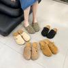 Винтажные кожаные толстая подошва пробка низкий каблук коровья кожа бокен сумка голова полушлепанцы женские
