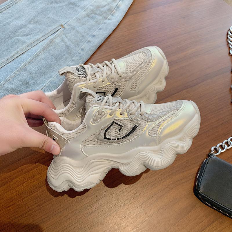 Папины кроссовки Инс Модные Новые Летние Сетчатые Дышащие Кожаные Толстая Подошва Увеличивающие Рост Легкие Повседневные Спортивные Кроссовки Женские