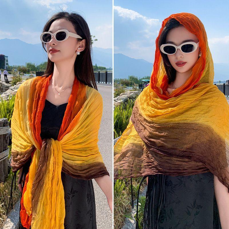 2Packs Women Hemp Shawl Wrap Long Head Neck Scarf,Linen Scarf Textur Scarf Hemp Shawl Windproof,warm,stylish Color-blocked Scarf