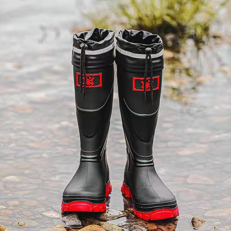 High Tube Rain Shoes Men's Non-slip Waterproof Fashion Medium Tube Rain Boots Warm Rubber Shoes Kitchen Work Long Tube Water Shoe Cover Shoes