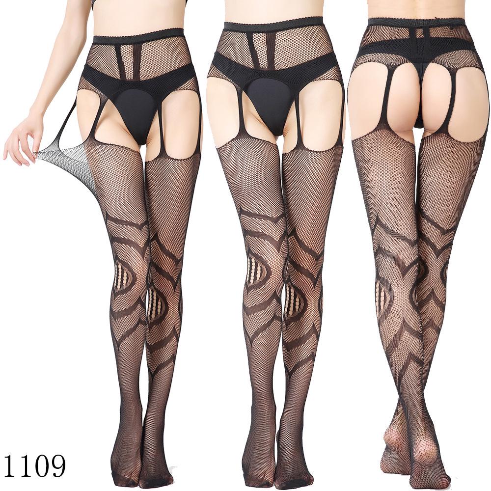 Sexy Elastic Fishnet Stockings with Garter Belt - Women's Open Crotch Fine Mesh Anti-Slip