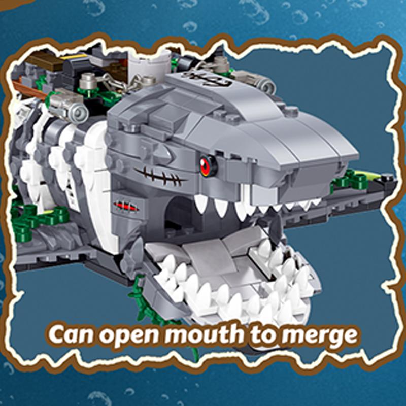 non-toxic 1155PCS Shark Pirate Ship Building Blocks Creative Sea Shark Ghost Ship Model Bricks With Light Kids Educational DIY Toy Gifts