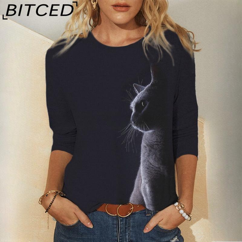 BITCED Футболка с длинным рукавом и круглым вырезом, женская, с принтом «Весна-Весна»