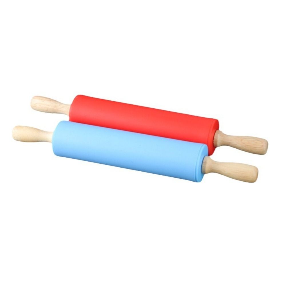 Multicolor Silicone Rolling Pin Wooden Handle Flour Roller New Pastry Dough Roller  Baking Tool