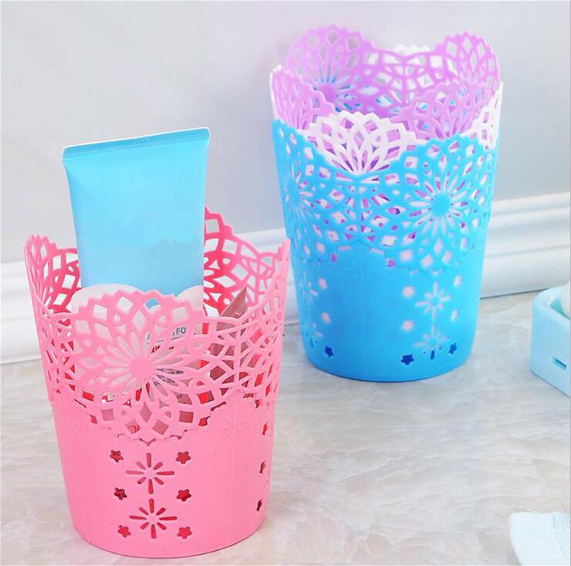 Корзины для хранения Кружевные Ажурные Настольная Мусорная Корзина Подставка для Карандашей Органайзер для Стола для Офиса Школы Дома