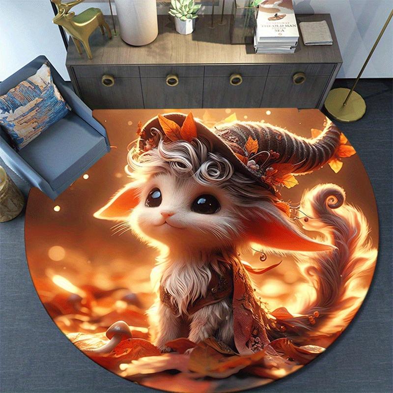 1pc Soft, Absorbent & Non Slip Animals wearing hats Round Rug Soft Circle Rug for Living Room & Bedroom Decor, Chair Mats, and Unforgettable