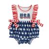 Citgeett Summer Independence Day Infant Baby Girl 4th of July Bodysuit Ruffle Sleeveless Letter Embroidery Playsuit Clothes