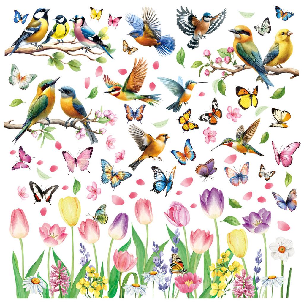 Spring 2026 New Butterfly Hummingbird Flower Static Cling Window Stickers for Home Decor Room Atmosphere