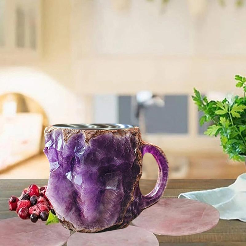 1PC Mineral Crystal Coffee Mug Ins Drinking Water Cups Juice Resin Household Drinking Water With Handle Mug