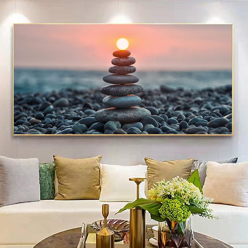 Натуральный пляжный дзен-камень, холст, картина, морской пейзаж, дзен-баланс, фэн-шуй, постеры и принты для декора гостиной Quadro