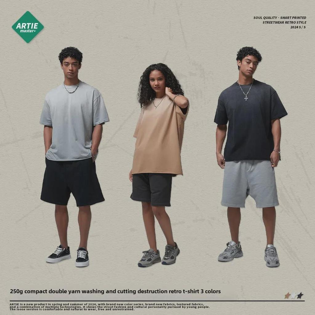 ARTIE Men's Niche Trend Spray-Dye Distressed Short Sleeve T-shirt - 2024 Spring/Summer Collection