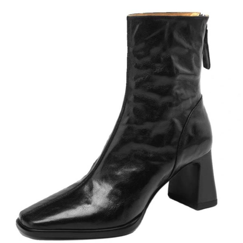 Женская мода на толстом каблуке, осенние новые туфли с квадратной головкой сзади, молния, нескользящая мягкая подошва, темпераментные высокие каблуки, женская обувь