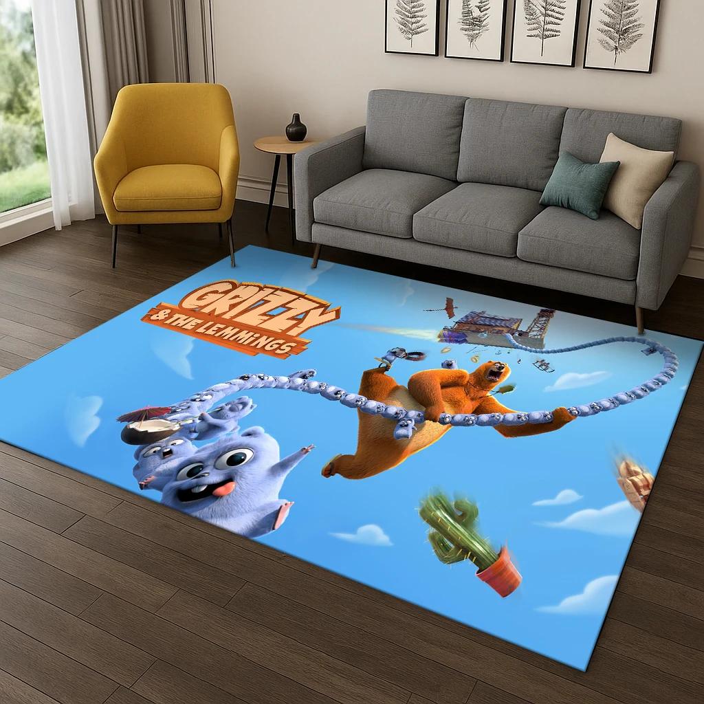 Забавный ковер-ковер из мультфильма «Гризли и лемминги» для спальни, гостиной, дивана, придверный коврик, декор, большой детский игровой нескользящий коврик для пола